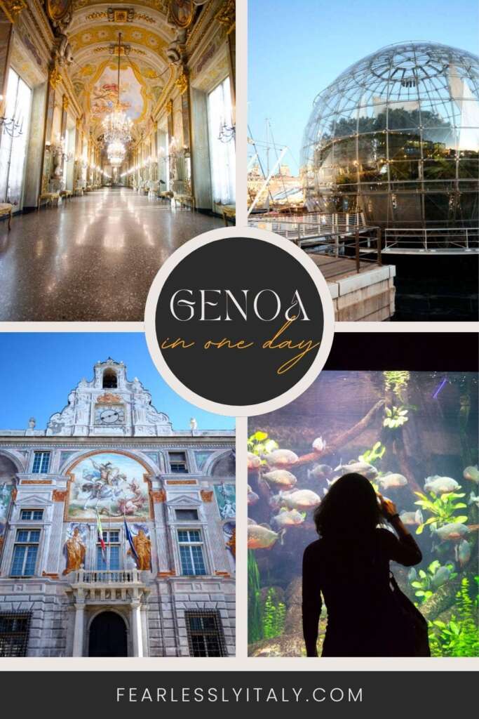 Pinterest image with four photos of Genoa and a caption reading "Genoa in one day".